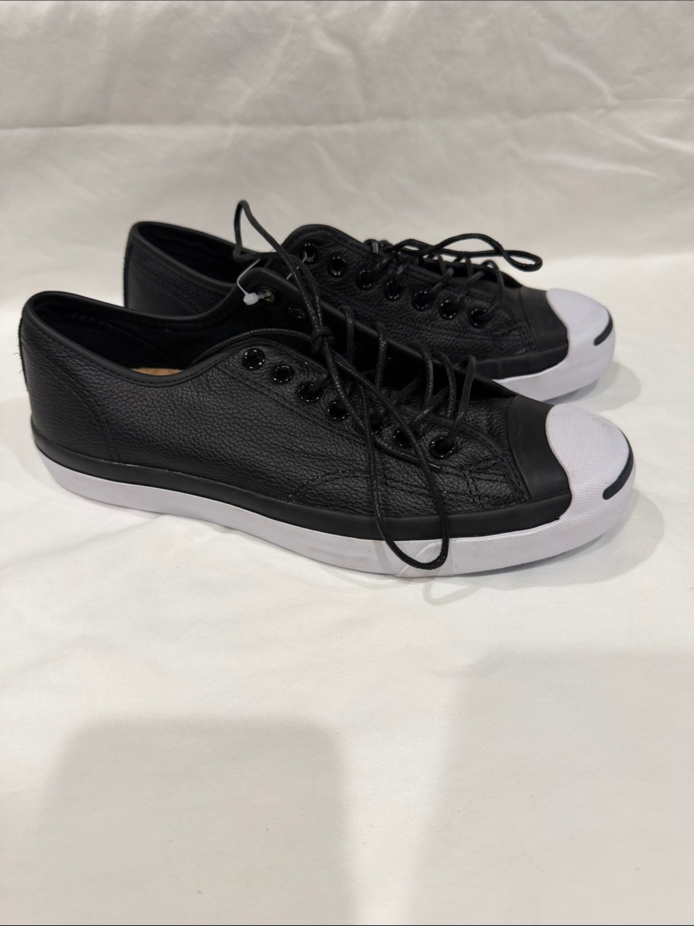 Converse Men's Black Low-Top Leather Sneakers with White Toe Cap